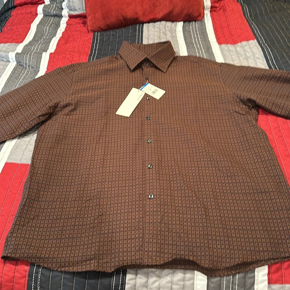 NWT Perry Ellis Men's Brown Patterned Shirt